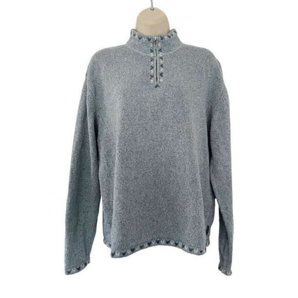 VTG Woolrich Women's Sz XL Aquifer Gray Blue Wool Blend 1/4 Zip Pullover Sweater - Picture 1 of 11